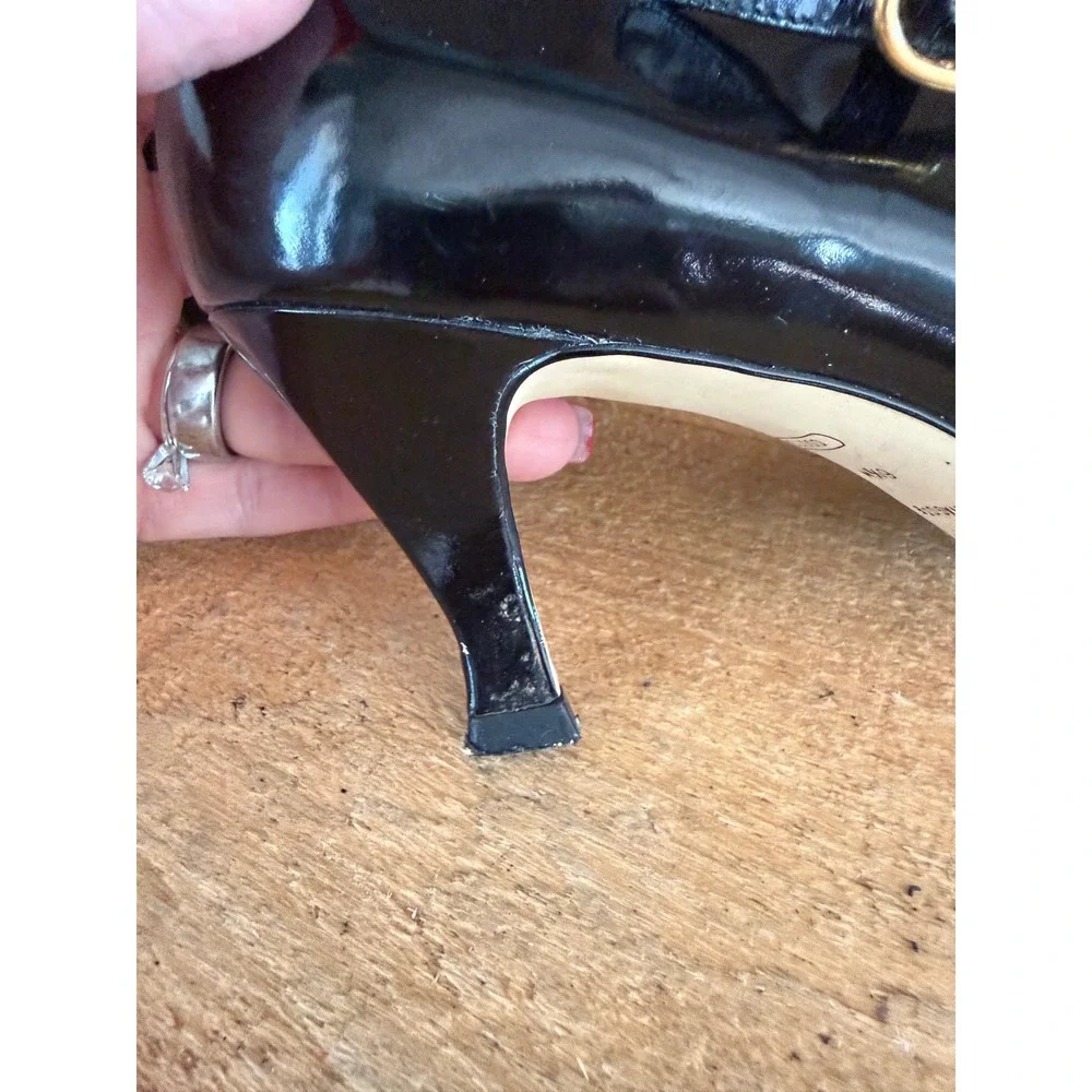 Vintage Dolcis London Maggie Black Patent Mary Jane Heels Pumps Leather 6.5M